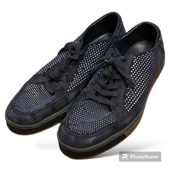 Gucci Men's Bubble Studs Lace Up Dark Blue Suede Leather Sneaker Size 9 - Picture 1 of 3